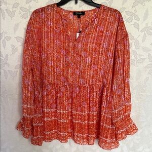 Anthropologie RD + Koko Orange Floral Peplum Blouse